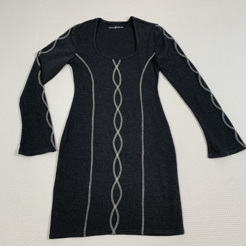 Laura Hlavac A-Line Dress Women’s Size Small Gray Scoop Neck Bell Sleeve